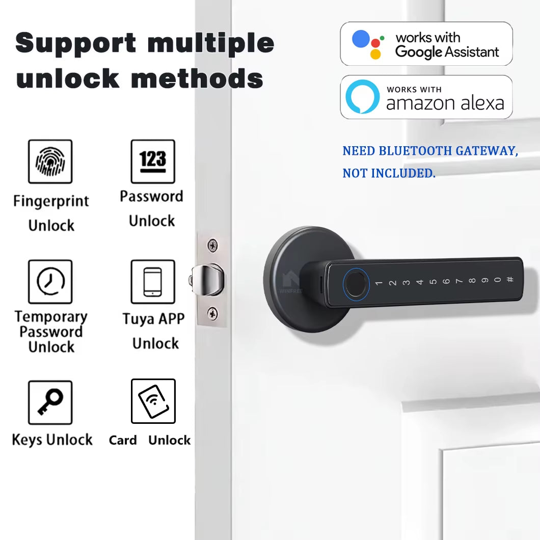 Smart Fingerprint Lock Tuya Bluetooth Passcode Card Wooden Door Bedroom Keyless Entry Smart Lock Alexa Google Assistant