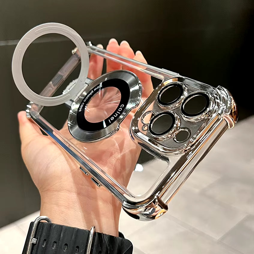 Luxury Plating Shockproof Magnetic Bracket for Magsafe Clear Case for Iphone 15 16 14 13 12 11 Pro Max with Holder Stand Cover