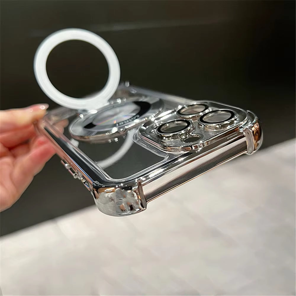 Luxury Plating Shockproof Magnetic Bracket for Magsafe Clear Case for Iphone 15 16 14 13 12 11 Pro Max with Holder Stand Cover