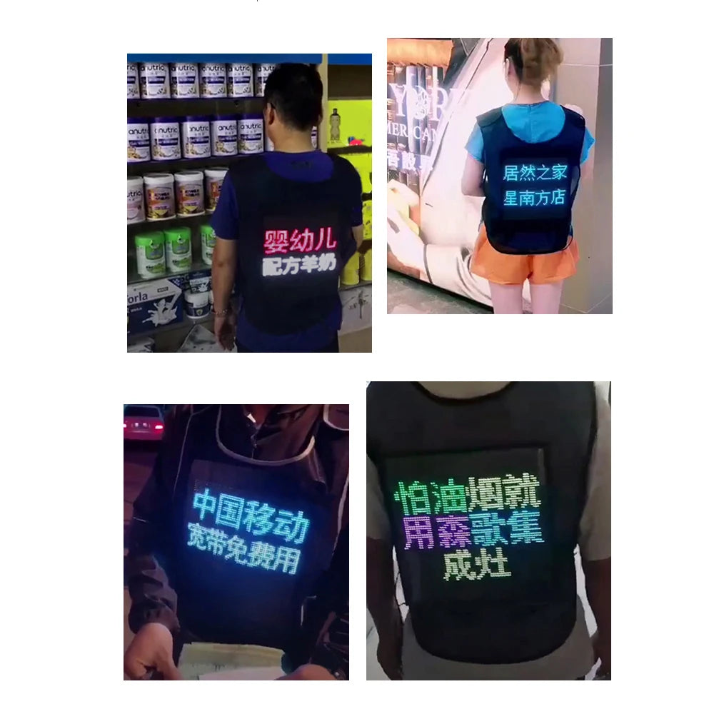 Advertising LED Vest with LED Screen Wireless APP Control LED Display Clothing Creative Eye Catching LED Backpack for Marketing