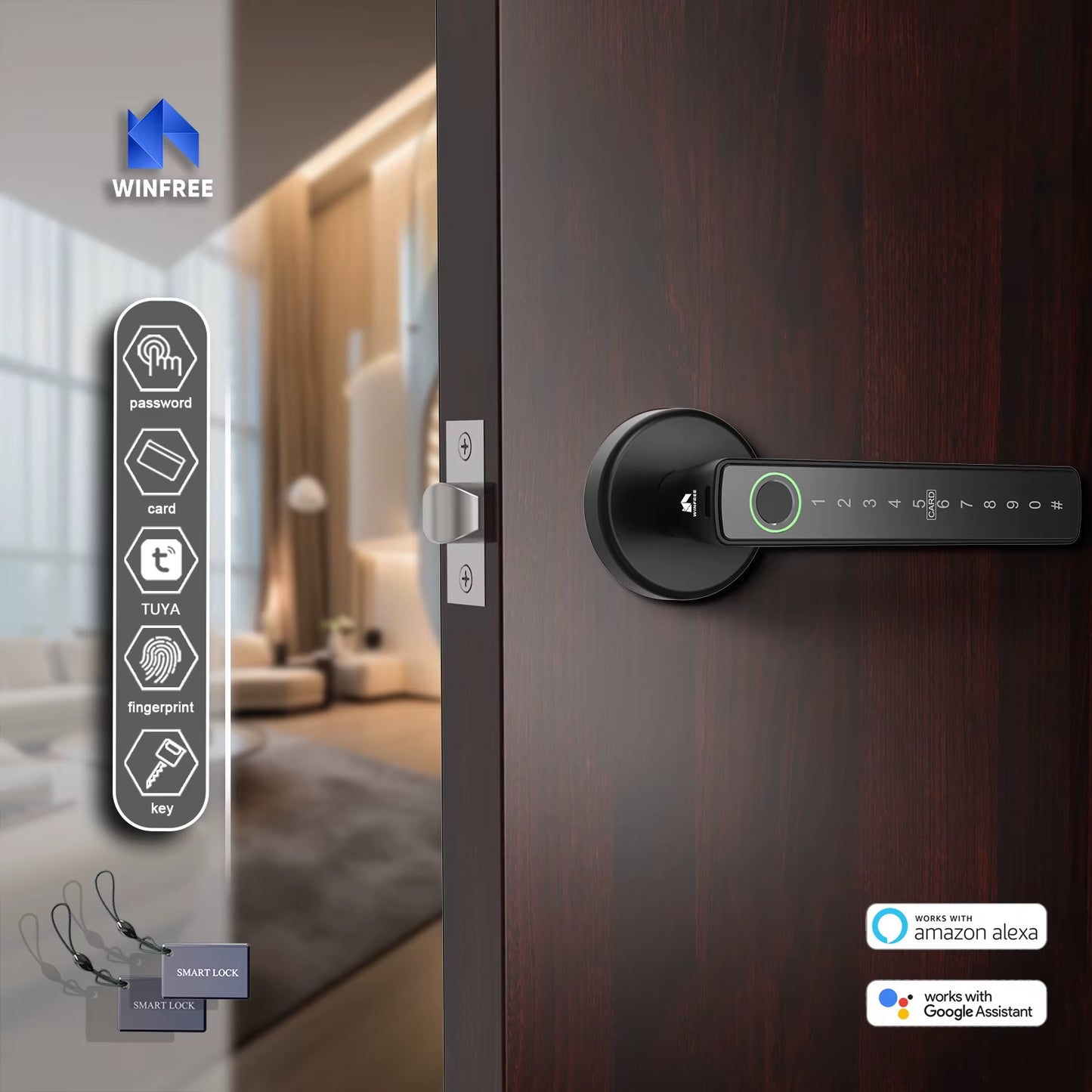 Smart Fingerprint Lock Tuya Bluetooth Passcode Card Wooden Door Bedroom Keyless Entry Smart Lock Alexa Google Assistant