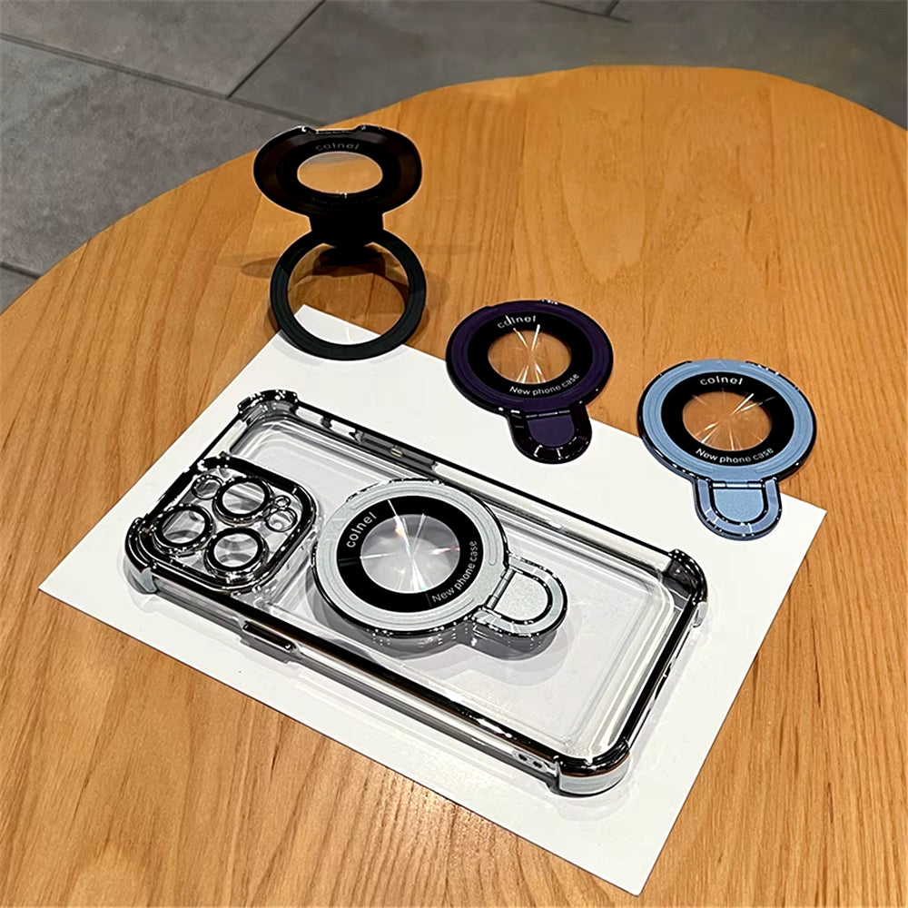 Luxury Plating Shockproof Magnetic Bracket for Magsafe Clear Case for Iphone 15 16 14 13 12 11 Pro Max with Holder Stand Cover