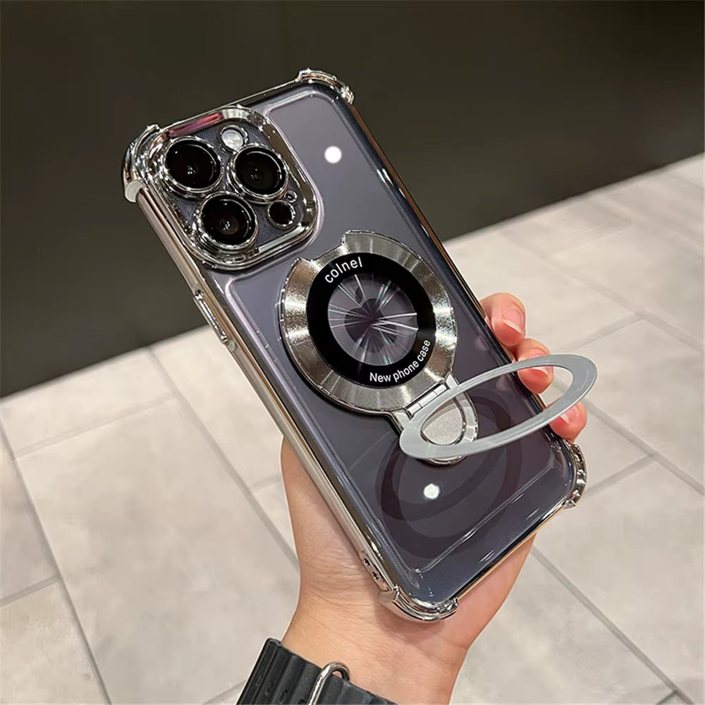 Luxury Plating Shockproof Magnetic Bracket for Magsafe Clear Case for Iphone 15 16 14 13 12 11 Pro Max with Holder Stand Cover