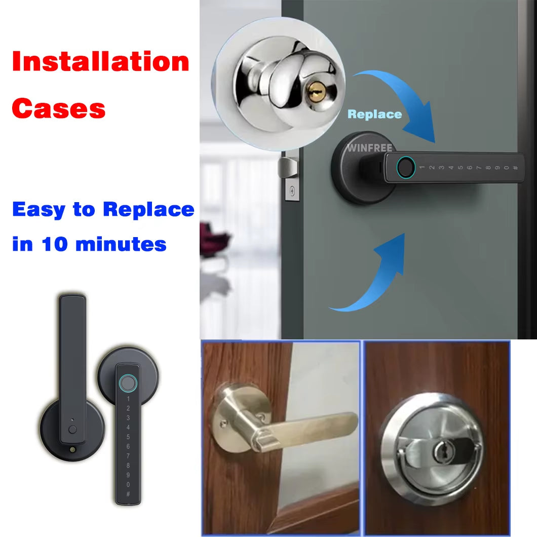 Smart Fingerprint Lock Tuya Bluetooth Passcode Card Wooden Door Bedroom Keyless Entry Smart Lock Alexa Google Assistant
