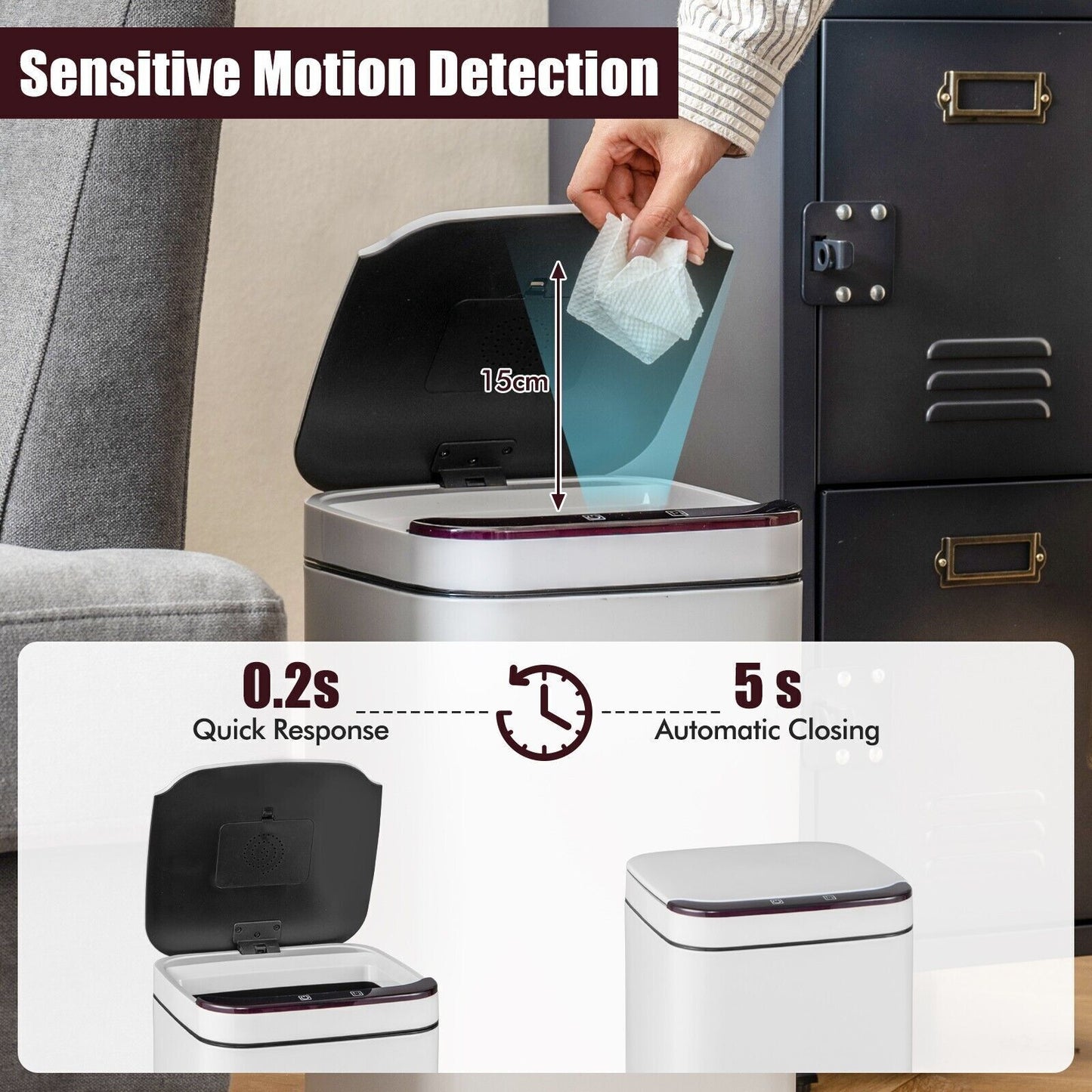 Intelligent Touchless Trash Can 13L Small Smart Motion Sensor Smart Garbage Can