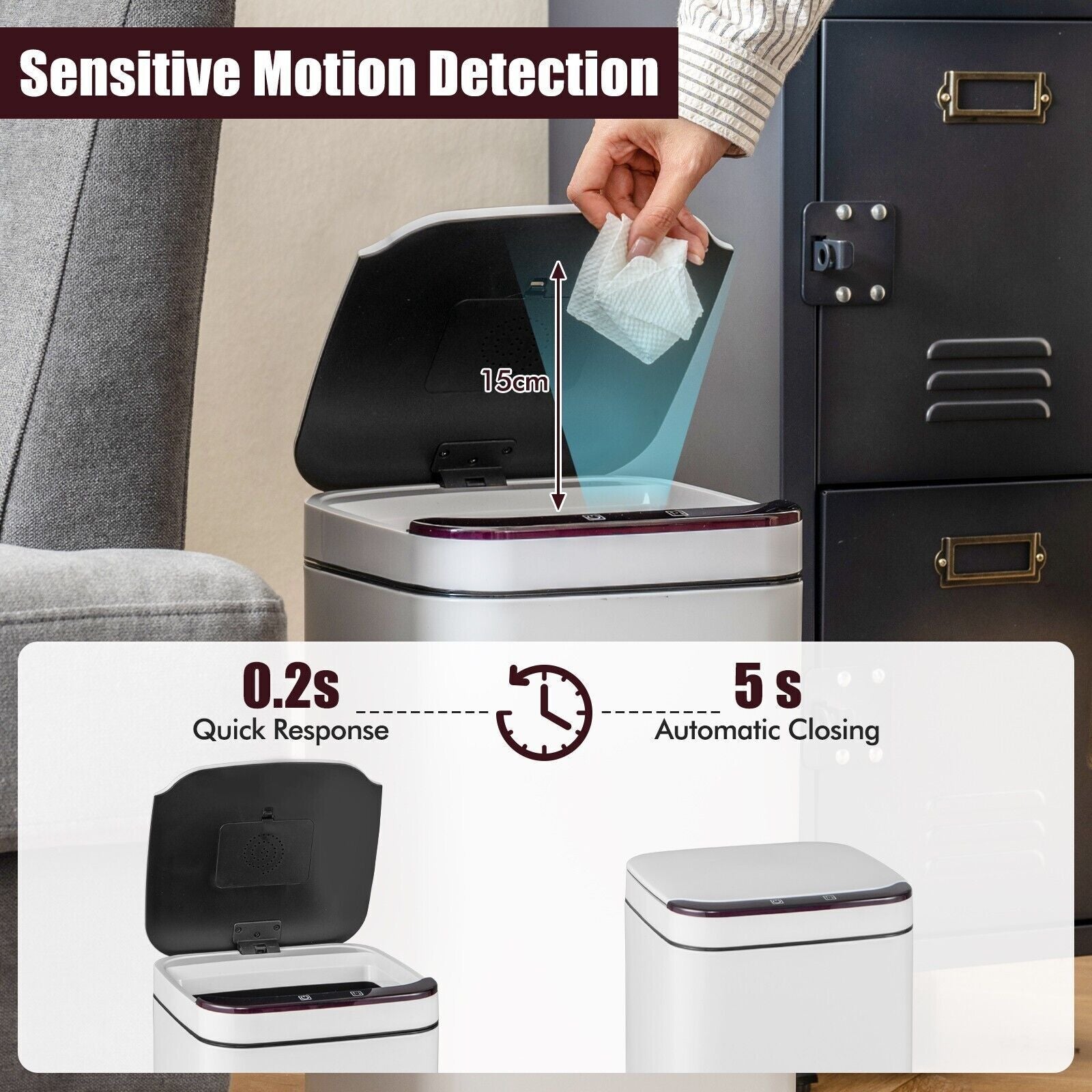 Intelligent Touchless Trash Can 13L Small Smart Motion Sensor Smart Garbage Can