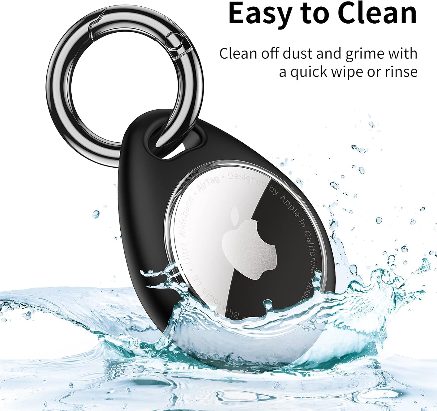 Airtag Case 4-Pack, TPU Protective Cover with Keyring for Apple Airtag [Snug Fit & Secure] [Easy Installation] Anti-Scratch 360° Full Body Holder for Keys, Pets, Bags - 2 Black & 2 Blue